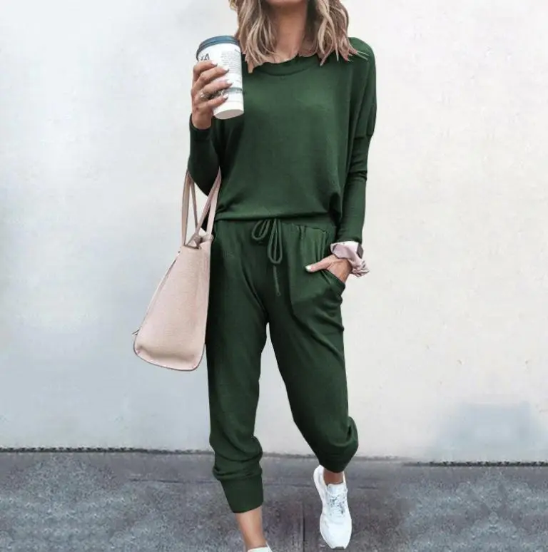 Women Pink Loose Fit Long Sleeve Sweatpants Set — feature 4