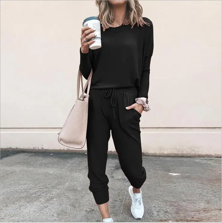 Women Pink Loose Fit Long Sleeve Sweatpants Set