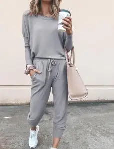 Women Pink Loose Fit Long Sleeve Sweatpants Set