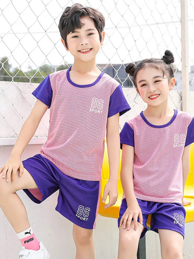 Girls Pink Purple Mesh Sports Shorts Set Summer - Image 13