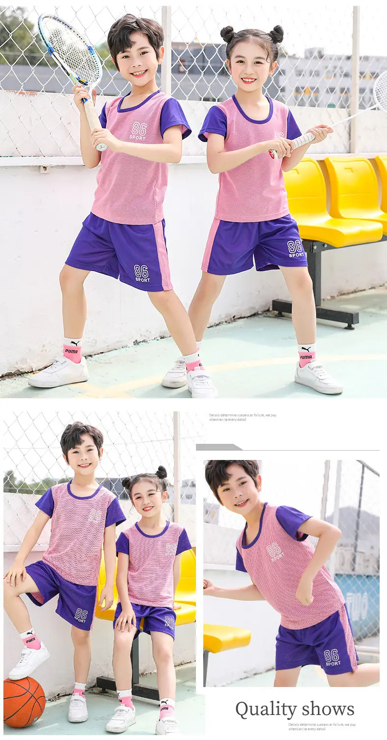 Girls Pink Purple Mesh Sports Shorts Set Summer — feature 12