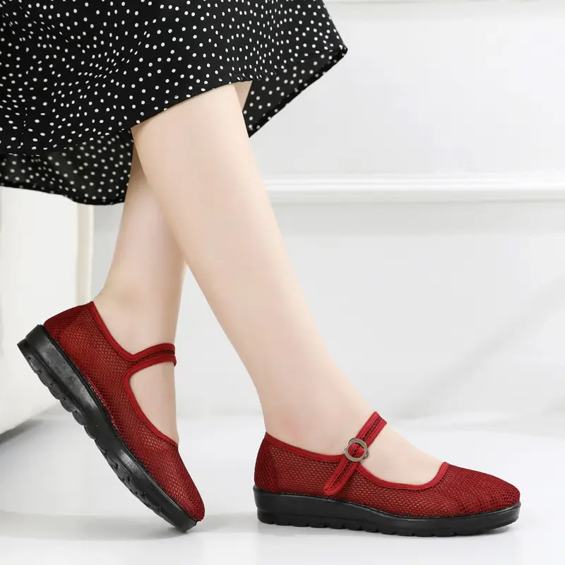 Summer Old Beijing Cloth Shoes Women's Mesh Shoes Breathable Mesh Work Shoes Women's Flat Hotel Work Shoes Soft Sole Mother Shoes