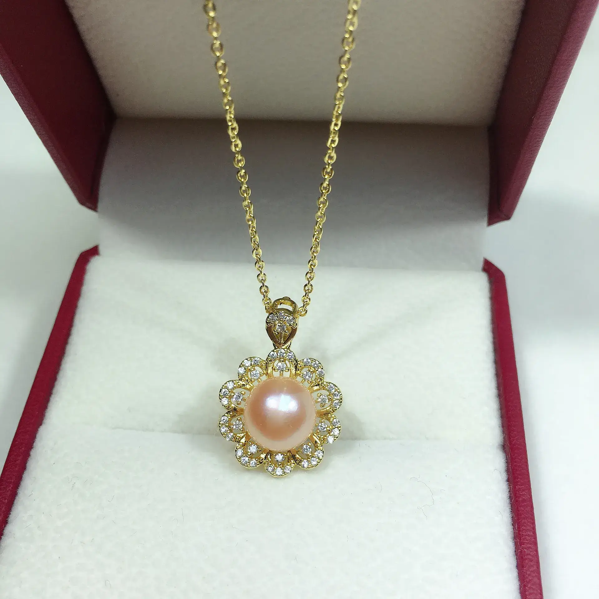 Wholesale Pearl Jewelry Sunflower Necklace Real Gold Color-Preserving Export Gift - Image 4