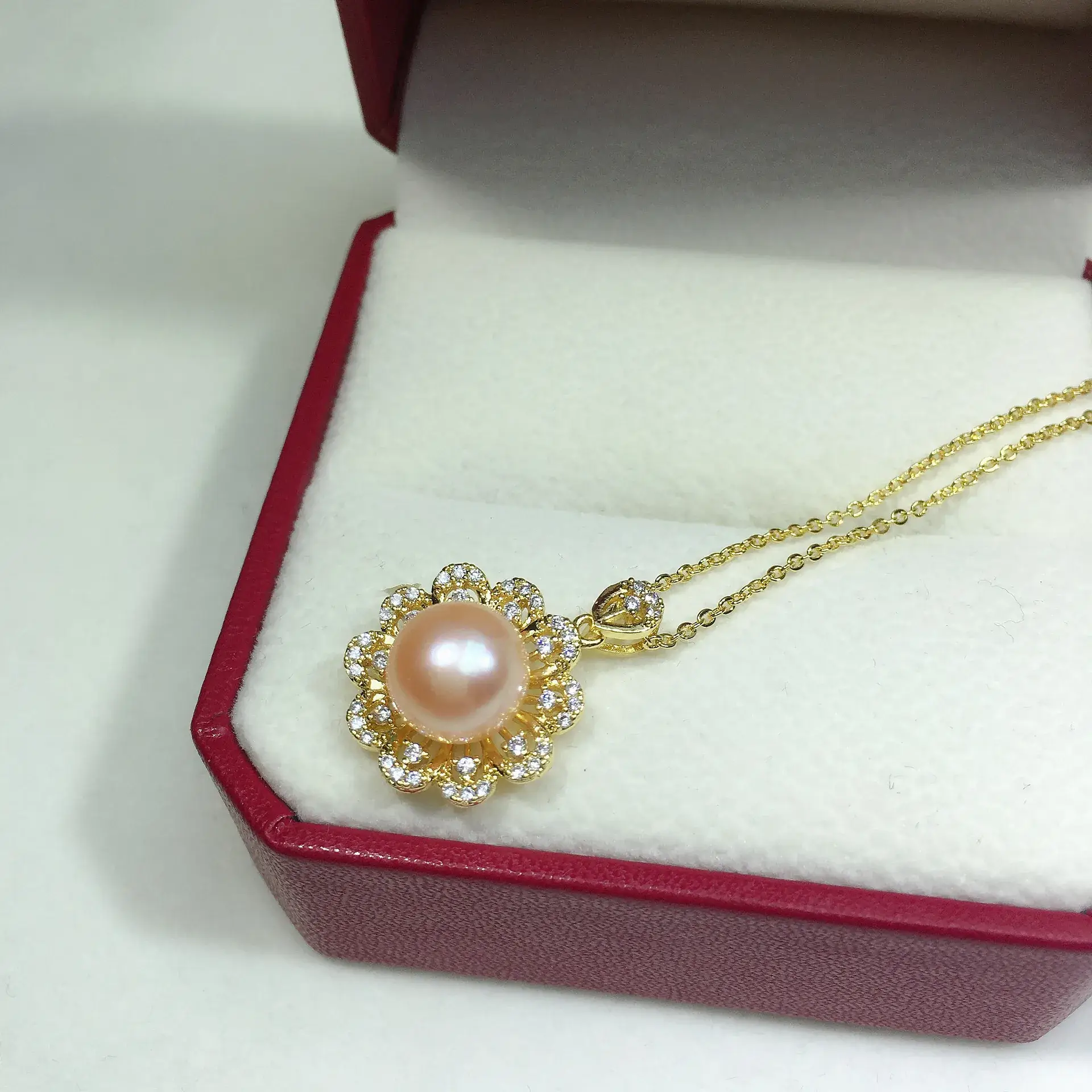 Wholesale Pearl Jewelry Sunflower Necklace Real Gold Color-Preserving Export Gift - Image 2