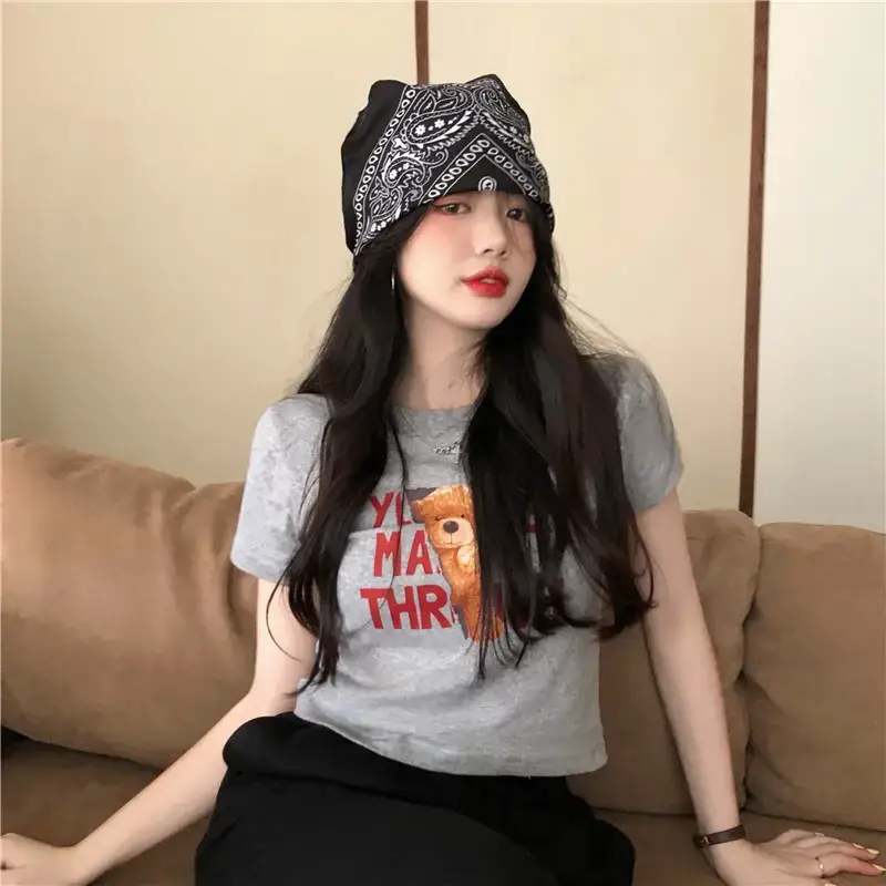 2025 Summer Women Korean Style Letter Bear Print T-Shirt - Image 14