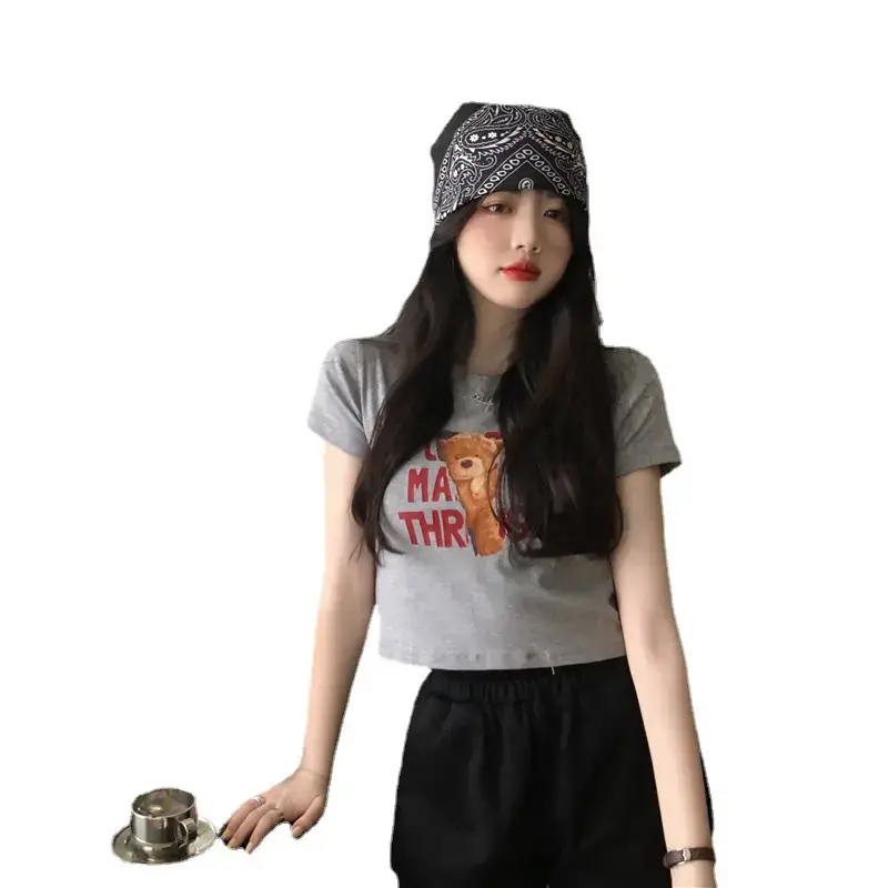 2025 Summer Women Korean Style Letter Bear Print T-Shirt - Image 17