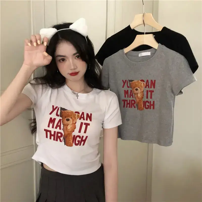2025 Summer Women Korean Style Letter Bear Print T-Shirt — feature 11