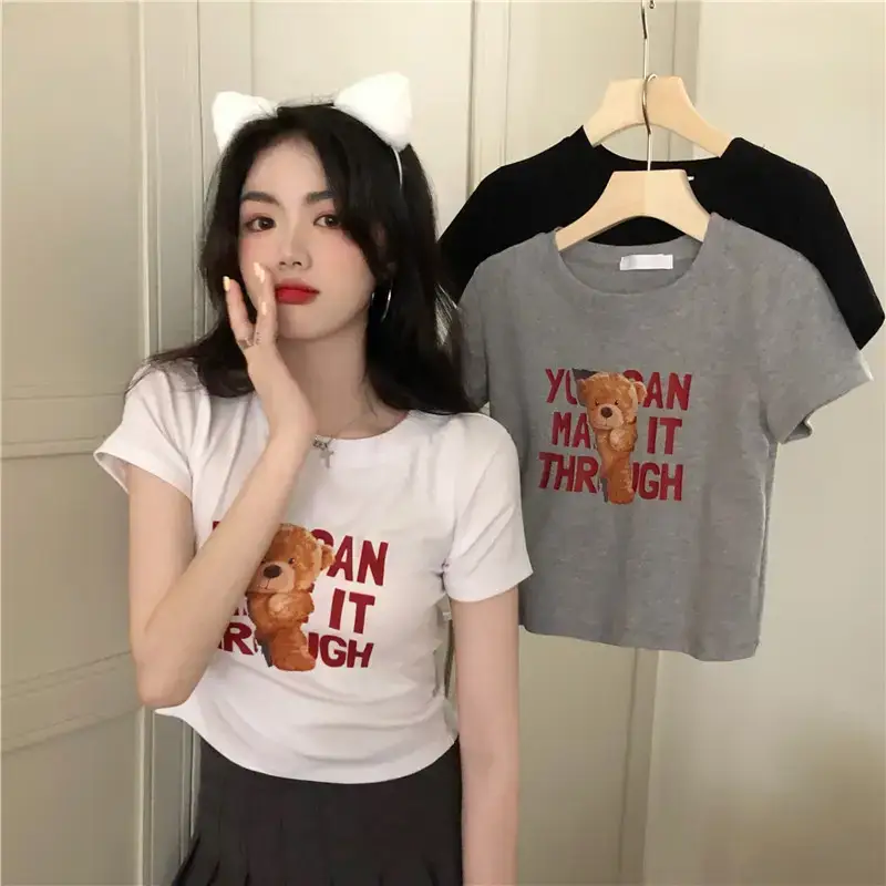 2025 Summer Women Korean Style Letter Bear Print T-Shirt — feature 12