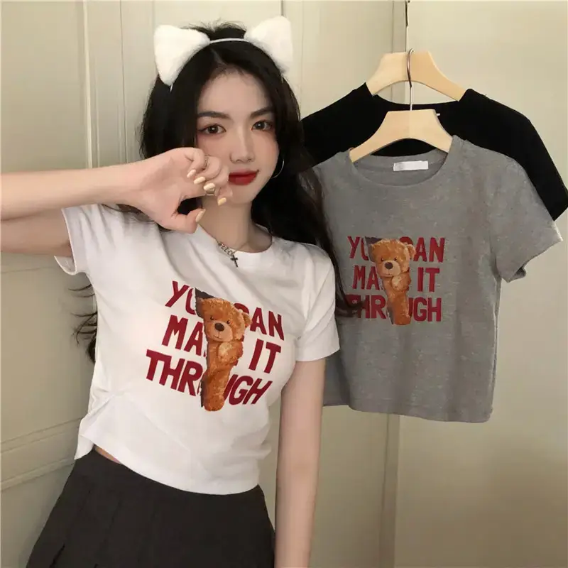2025 Summer Women Korean Style Letter Bear Print T-Shirt — feature 13