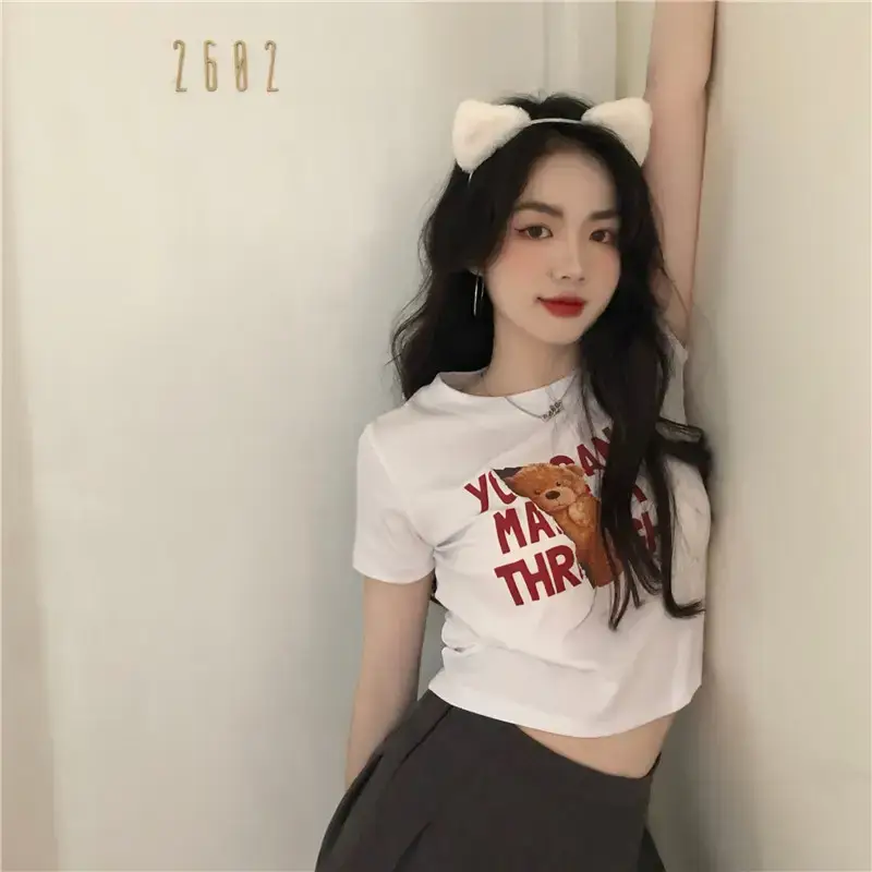2025 Summer Women Korean Style Letter Bear Print T-Shirt — feature 14