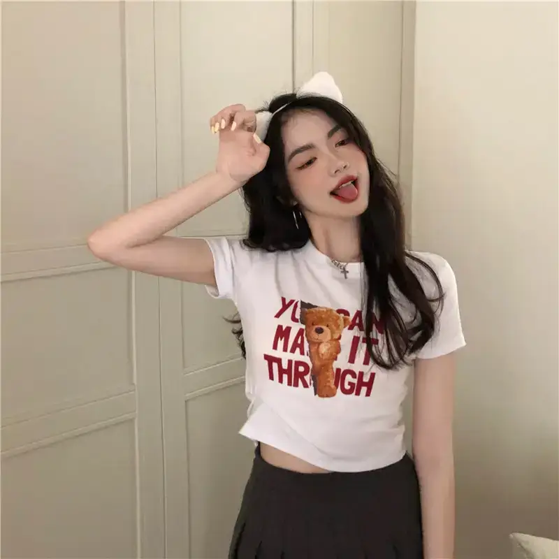 2025 Summer Women Korean Style Letter Bear Print T-Shirt — feature 15