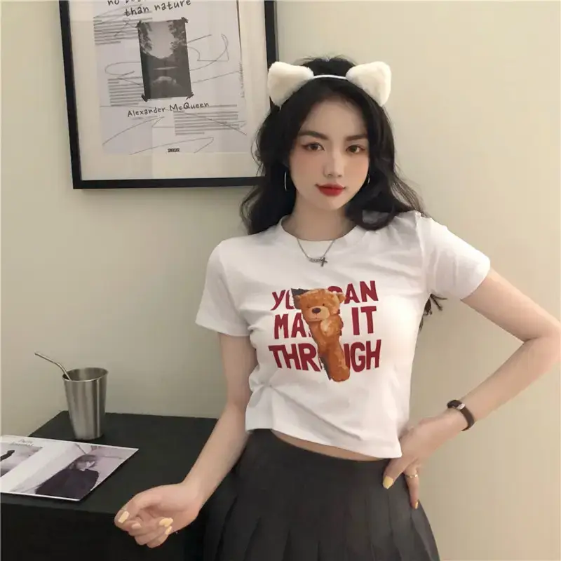 2025 Summer Women Korean Style Letter Bear Print T-Shirt — feature 16