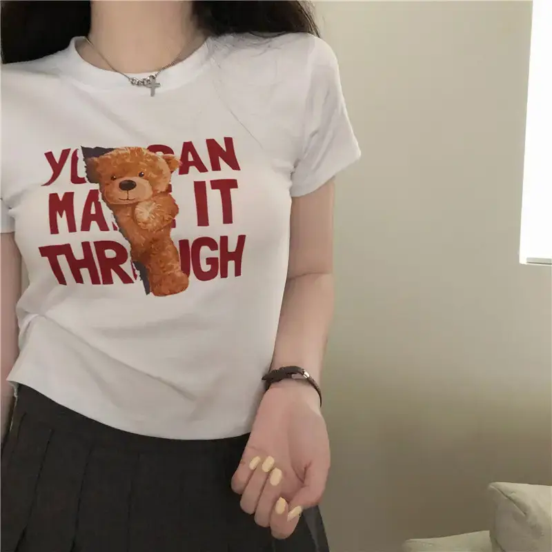 2025 Summer Women Korean Style Letter Bear Print T-Shirt — feature 18