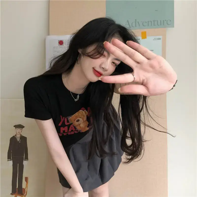 2025 Summer Women Korean Style Letter Bear Print T-Shirt — feature 22