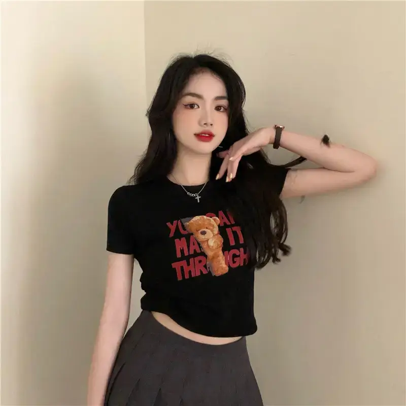 2025 Summer Women Korean Style Letter Bear Print T-Shirt — feature 24