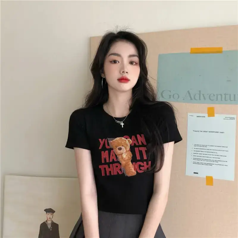 2025 Summer Women Korean Style Letter Bear Print T-Shirt — feature 26