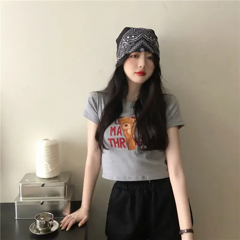 2025 Summer Women Korean Style Letter Bear Print T-Shirt — feature 27