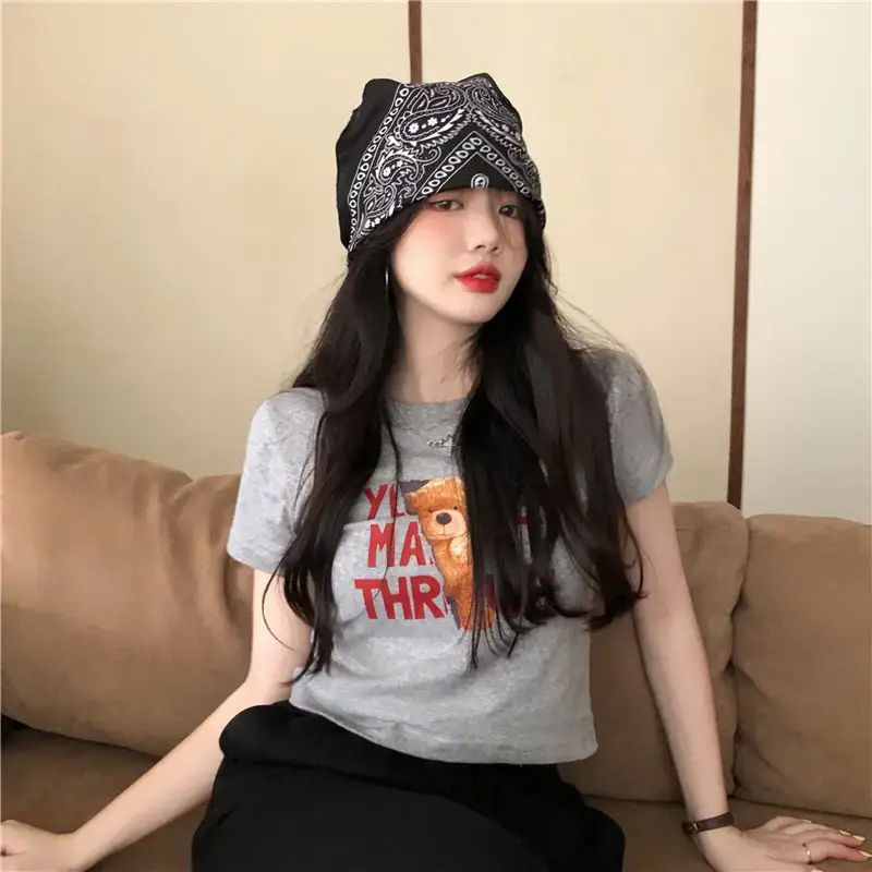 2025 Summer Women Korean Style Letter Bear Print T-Shirt — feature 28