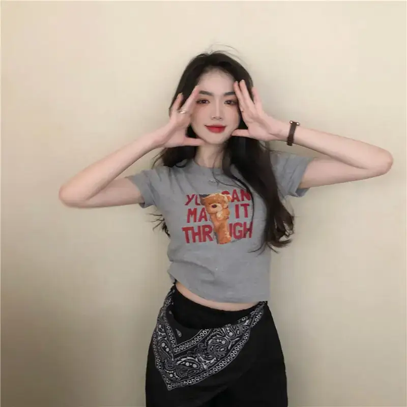 2025 Summer Women Korean Style Letter Bear Print T-Shirt — feature 29