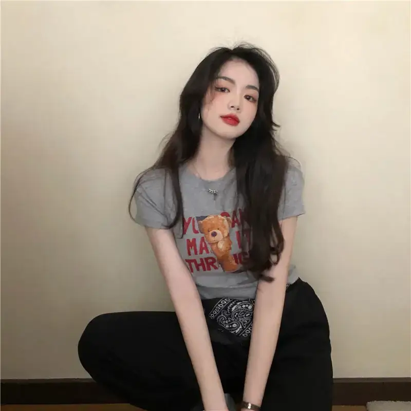 2025 Summer Women Korean Style Letter Bear Print T-Shirt — feature 30
