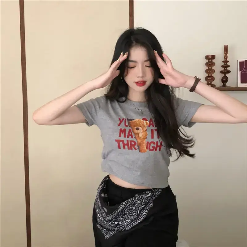 2025 Summer Women Korean Style Letter Bear Print T-Shirt — feature 31
