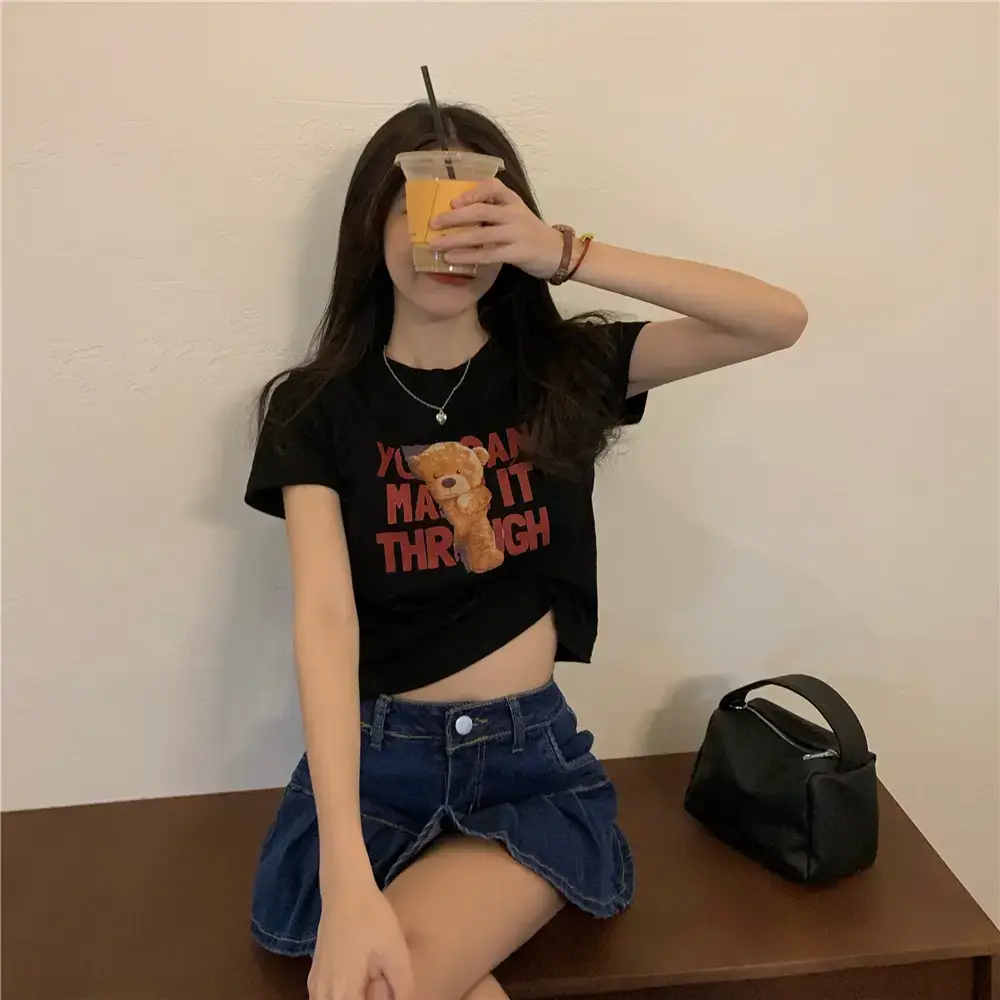 2025 Summer Women Korean Style Letter Bear Print T-Shirt — feature 4