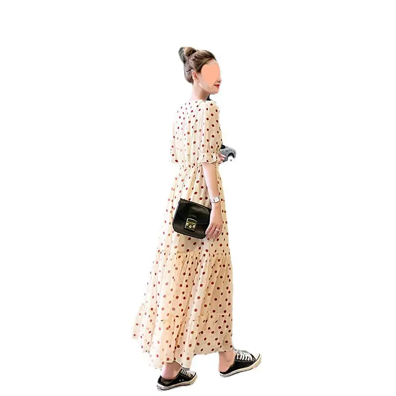 Women Chiffon Floral V Neck Dress Summer Long Skirt - Image 12