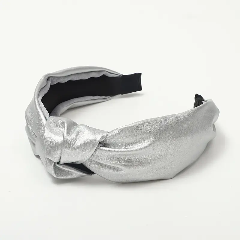 Korean PU Leather Middle Knotted Hairband Solid Color Retro Stitching Women's Wide-Brimmed Headband Hairpin Accessories - Image 8