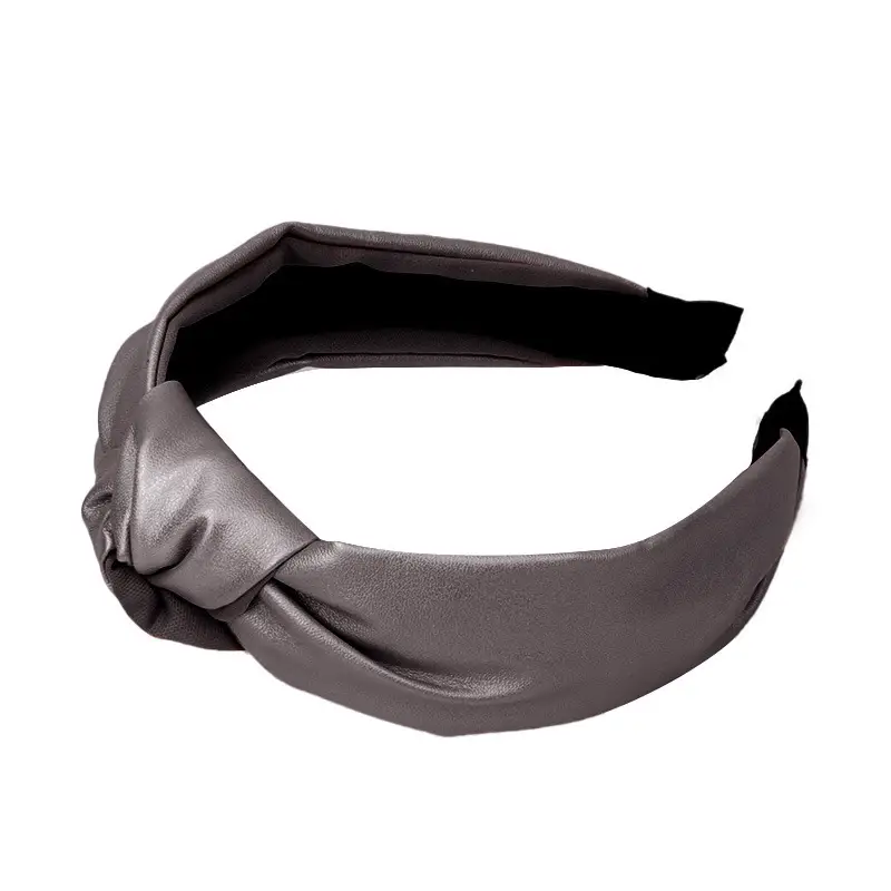 Korean PU Leather Middle Knotted Hairband Solid Color Retro Stitching Women's Wide-Brimmed Headband Hairpin Accessories - Image 13