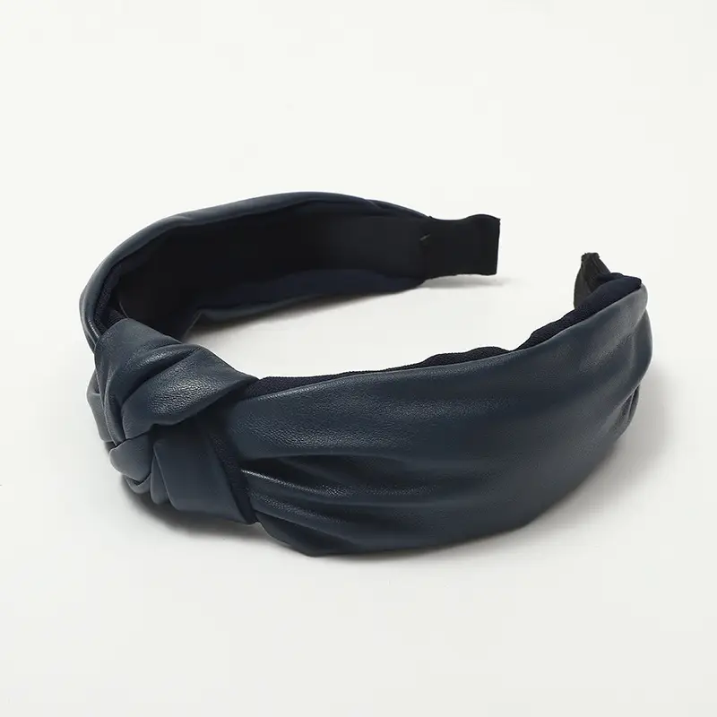 Korean PU Leather Middle Knotted Hairband Solid Color Retro Stitching Women's Wide-Brimmed Headband Hairpin Accessories - Image 2