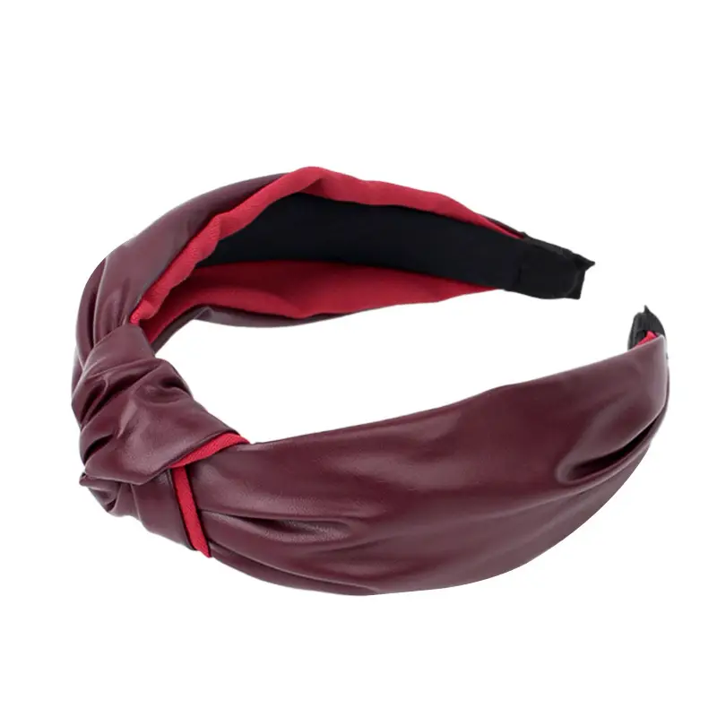 Korean PU Leather Middle Knotted Hairband Solid Color Retro Stitching Women's Wide-Brimmed Headband Hairpin Accessories - Image 3