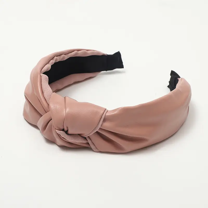 Korean PU Leather Middle Knotted Hairband Solid Color Retro Stitching Women's Wide-Brimmed Headband Hairpin Accessories - Image 5