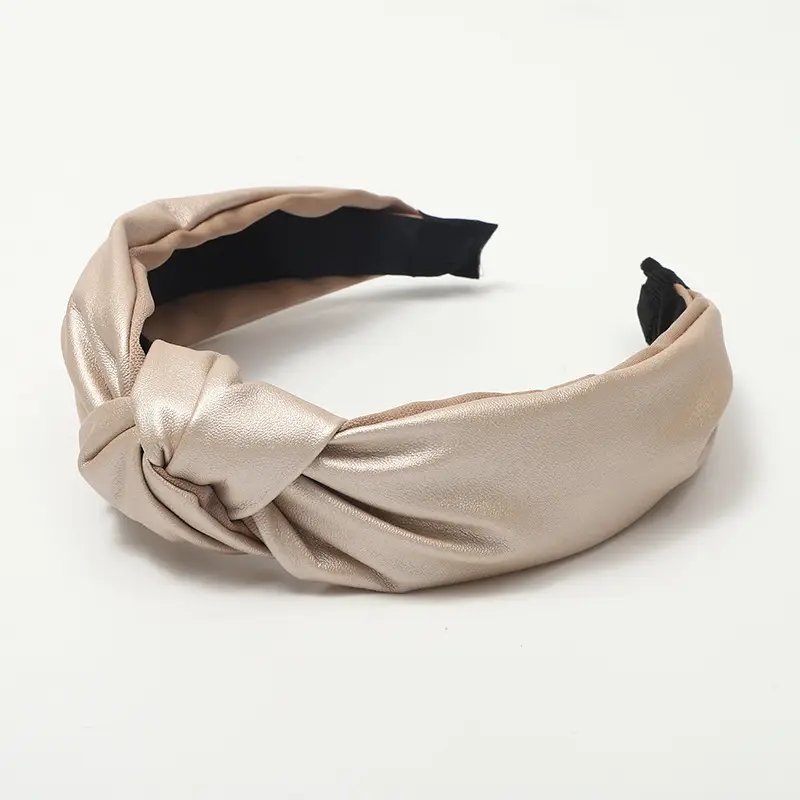Korean PU Leather Middle Knotted Hairband Solid Color Retro Stitching Women's Wide-Brimmed Headband Hairpin Accessories - Image 6