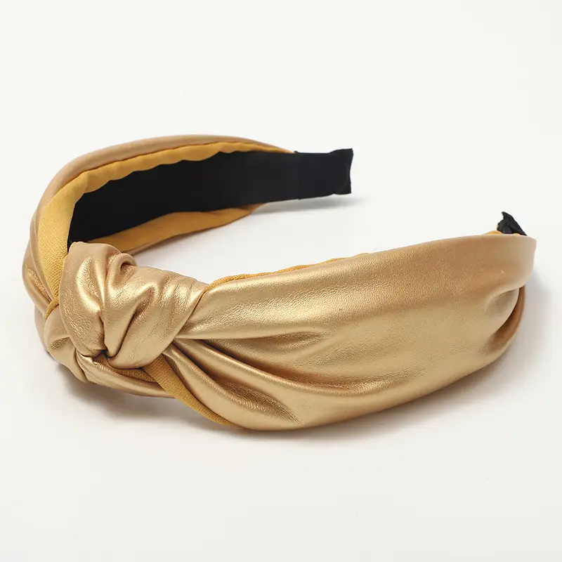Korean PU Leather Middle Knotted Hairband Solid Color Retro Stitching Women's Wide-Brimmed Headband Hairpin Accessories - Image 7
