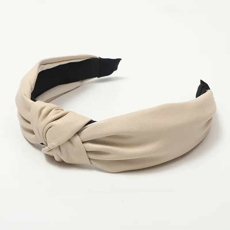 Korean PU Leather Middle Knotted Hairband Solid Color Retro Stitching Women's Wide-Brimmed Headband Hairpin Accessories - Image 9