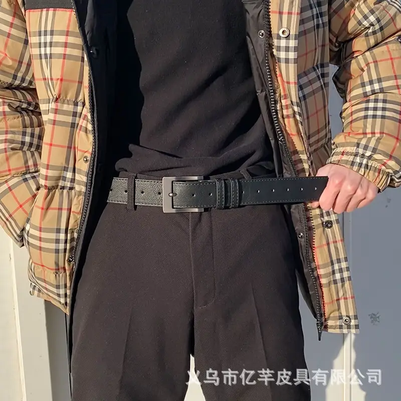 Men's Black Alloy Belt with Plaid Trousers - Image 3