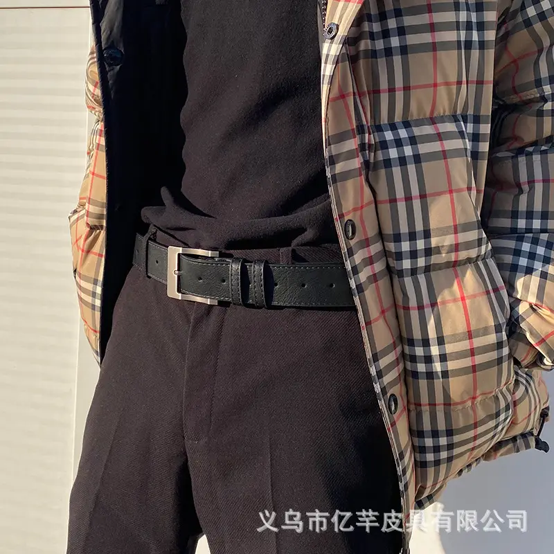 Men's Black Alloy Belt with Plaid Trousers - Image 4