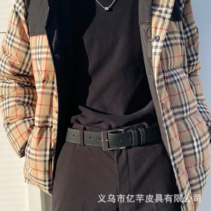Men's Black Alloy Belt with Plaid Trousers - Image 5