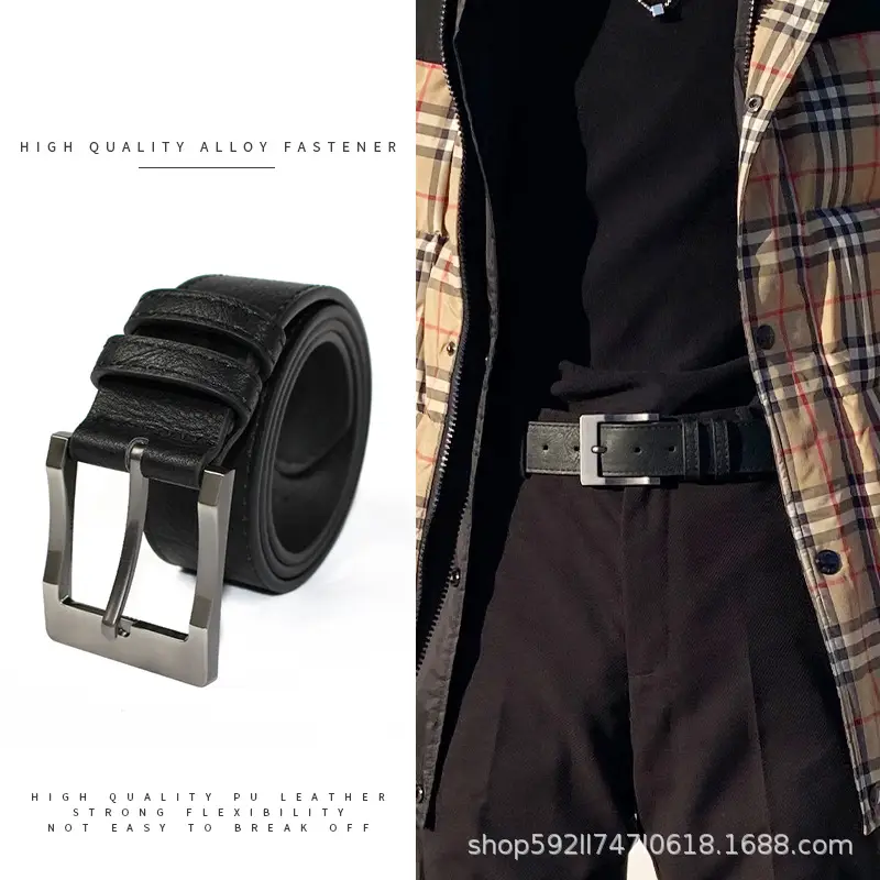 Men's Black Alloy Belt with Plaid Trousers