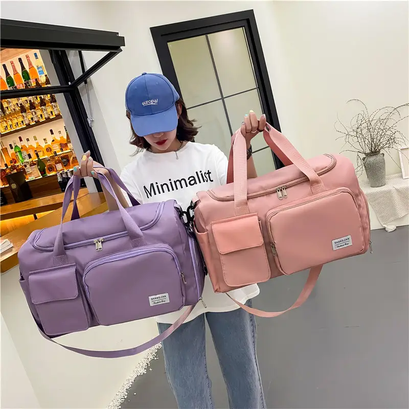 Purple Gym Bag with 5-Piece Compartment & Pink Strap - Image 8