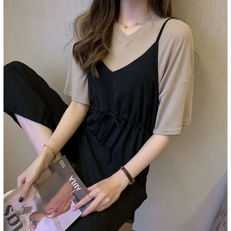 Women 2026 Summer Loose Jumpsuit Two-Piece Set Black - Image 2
