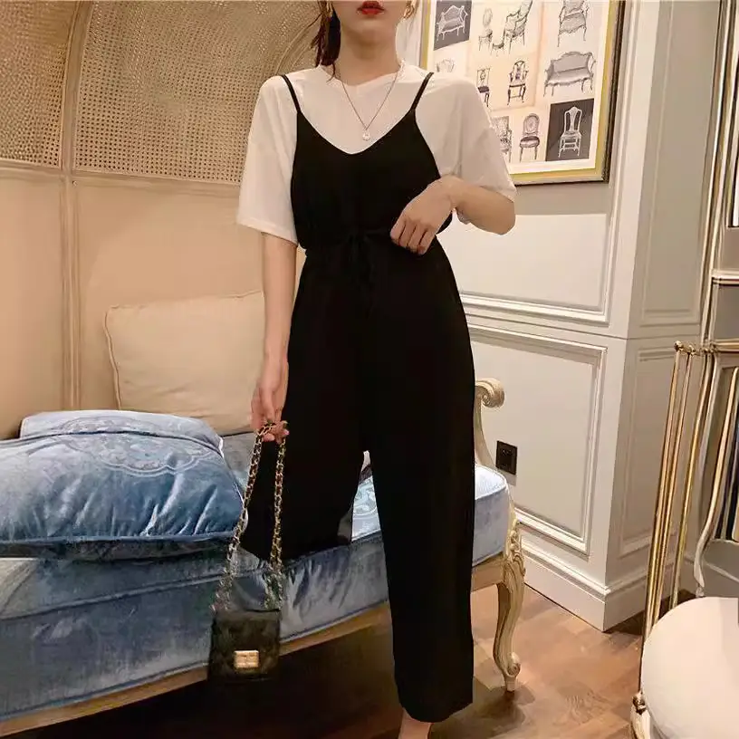 Women 2026 Summer Loose Jumpsuit Two-Piece Set Black - Image 4