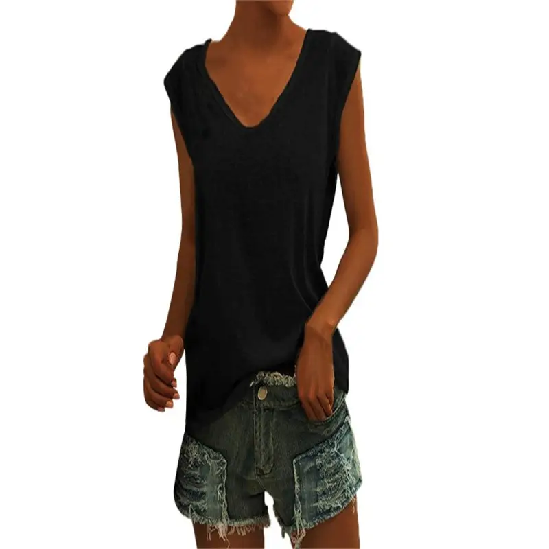 Women Green Cap Sleeve V-Neck Casual Vest T-Shirt — feature 16