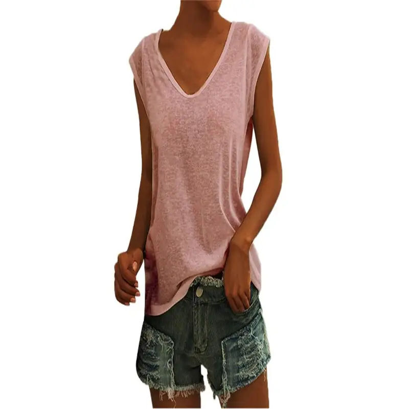 Women Green Cap Sleeve V-Neck Casual Vest T-Shirt — feature 20
