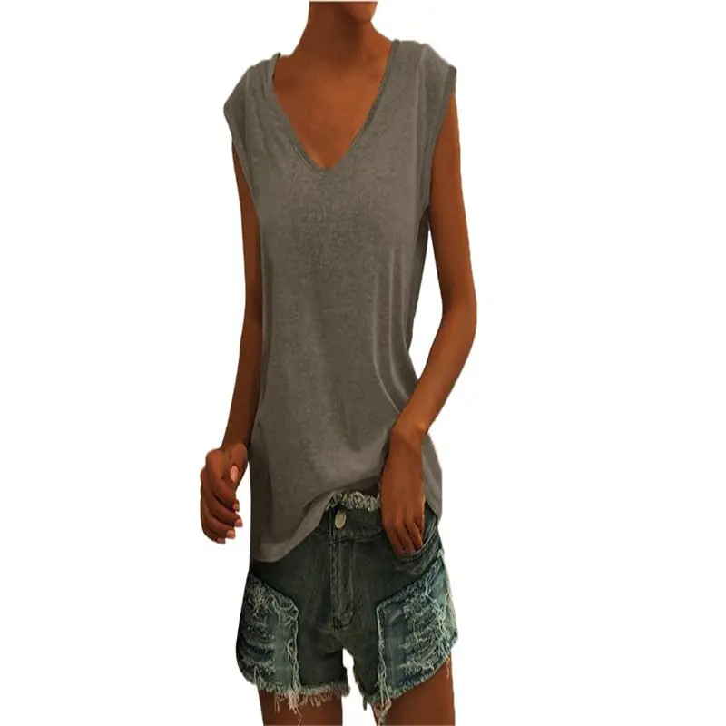Women Green Cap Sleeve V-Neck Casual Vest T-Shirt — feature 22