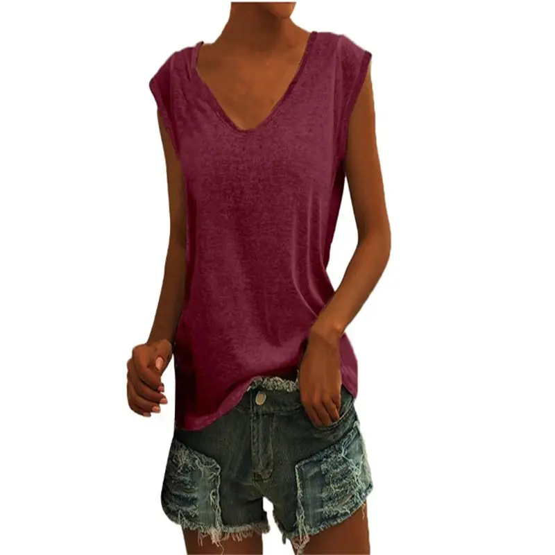 Women Green Cap Sleeve V-Neck Casual Vest T-Shirt — feature 25
