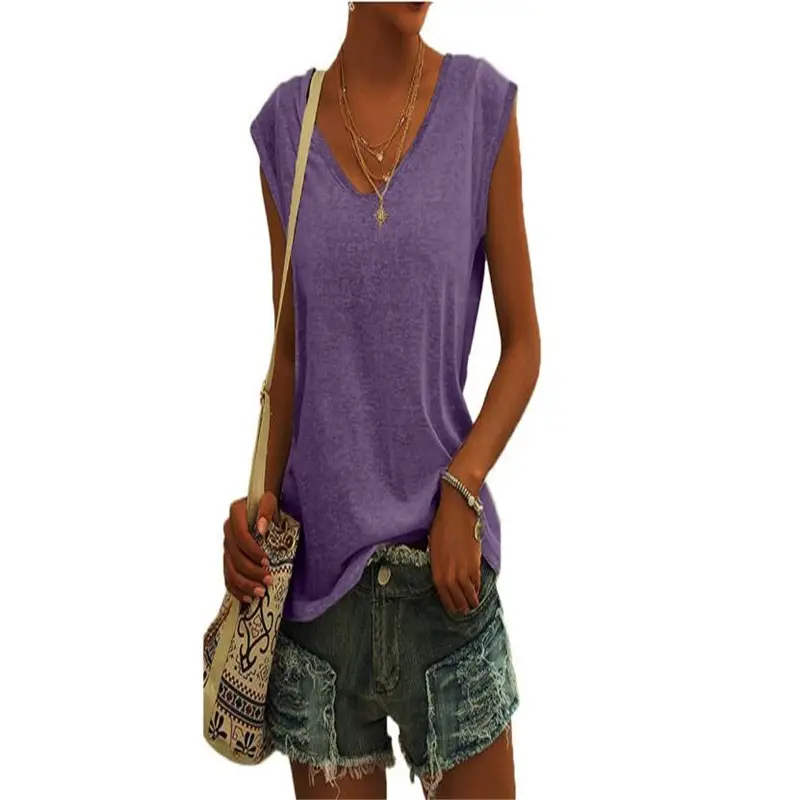 Women Green Cap Sleeve V-Neck Casual Vest T-Shirt — feature 27