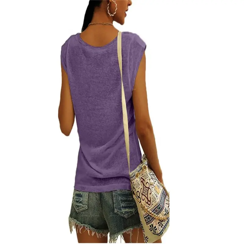 Women Green Cap Sleeve V-Neck Casual Vest T-Shirt — feature 28