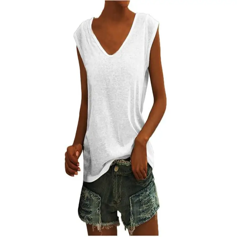 Women Green Cap Sleeve V-Neck Casual Vest T-Shirt — feature 6