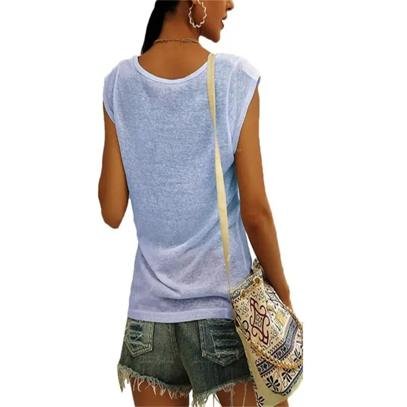 Women Green Cap Sleeve V-Neck Casual Vest T-Shirt — feature 9
